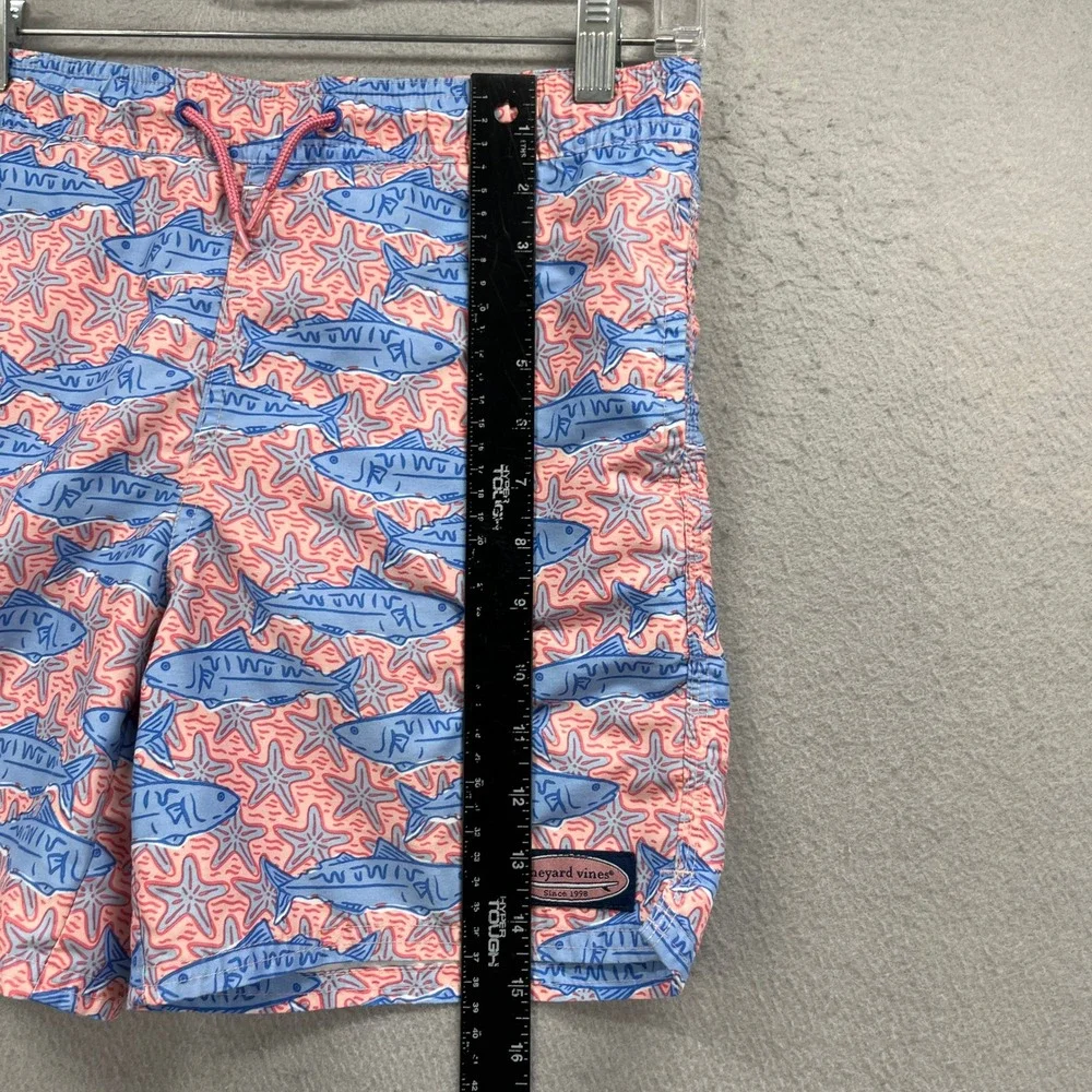 Vineyard Vines Swim Trunks Boys Small 8-10 Pink Blue Fish Starfish Beach Surf